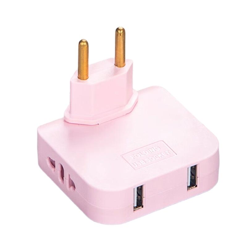 4,8 мм EU Поворотный удлинитель розетки с 2 вилками и 2 USB-портами для зарядки в путешествии