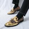 Бренд Мужские Заостренные Лоферы с Кисточками Тренд Леопардовый Узор Кожаная Обувь Уличный Тренд Мужская Низкая Кожаная Обувь Дышащая