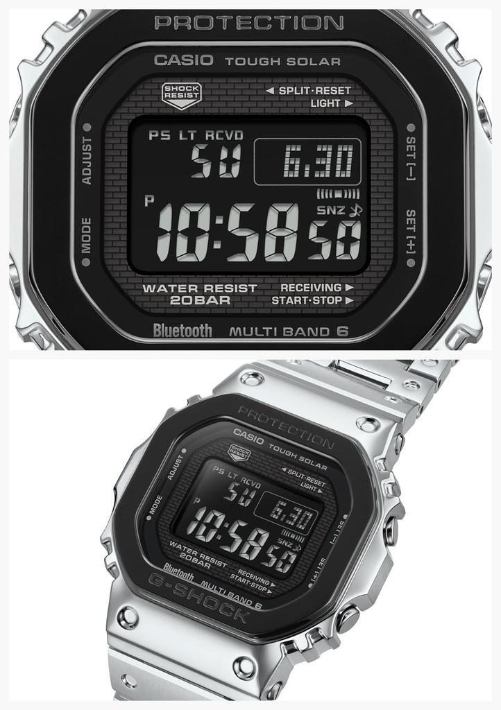 Часы Полностью Черные Серебристые [Casio] G-Shock - Металл, Bluetooth, Радиоуправляемые Солнечные, Безель, GMW-B5000BT-1JF, Мужские,