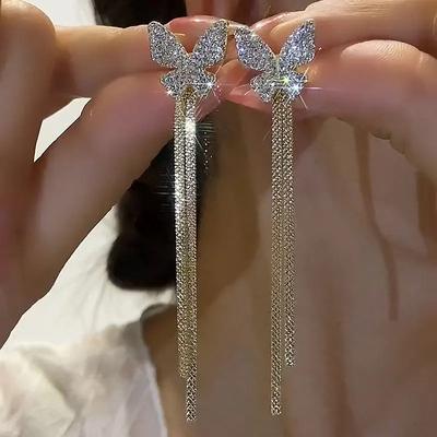 Элегантные Золотые Серьги-Кисточки с Бабочкой и Цирконами для Женщин Персонализированные Повседневные Аксессуары Вечерние Украшения Подарки на День Рождения
