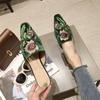 2024 New Women's Shoes Embroidered Slim Heel Sandal Slippers Small Square Head Velvet Flat Bottom Slippers Large 41