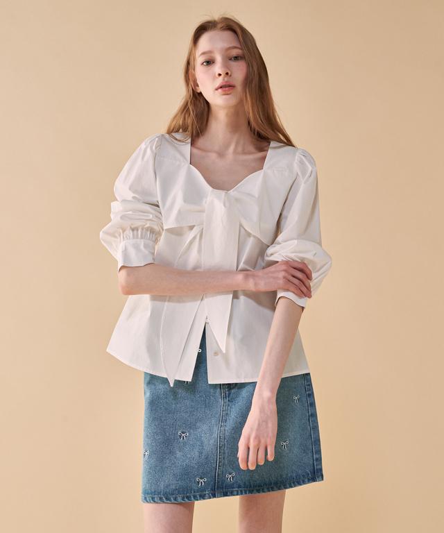 RONRON Ribbon Bow Blouse Ivory