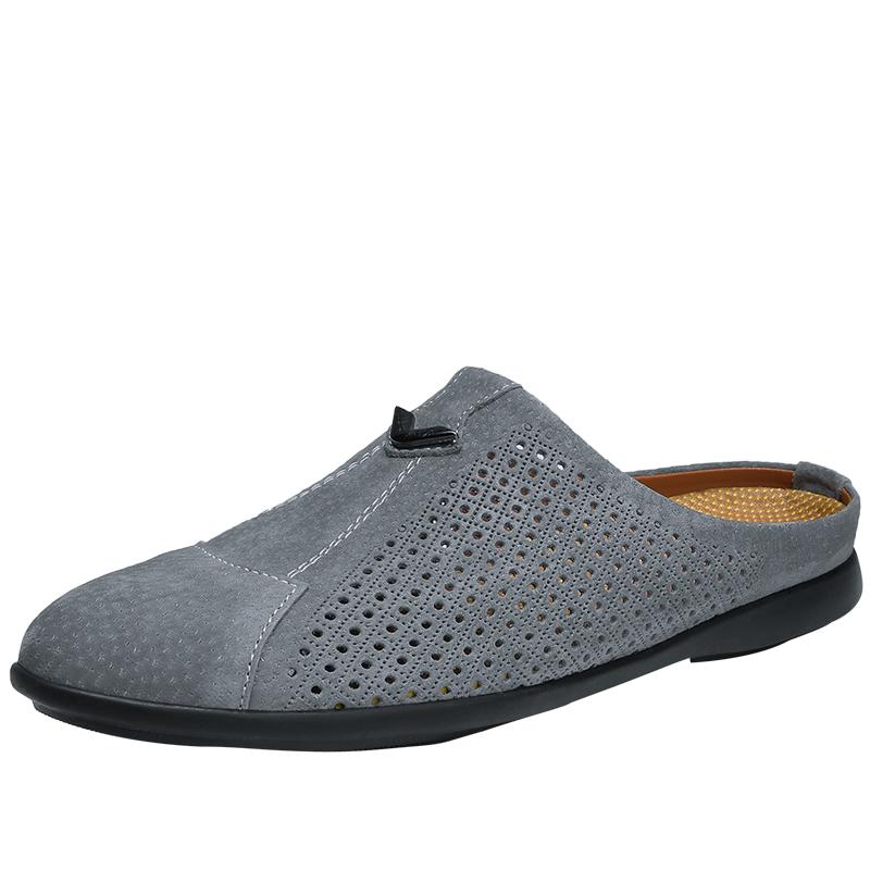 Модные новые мокасины с открытыми носками для мужчин, повседневные кожаные полутапочки для мужчин, дышащие мужские тапочки, летняя дизайнерская мужская обувь