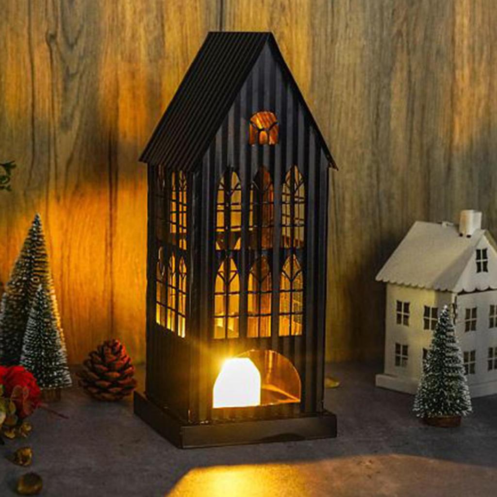 Металлический подсвечник в форме церкви, рождественский адвент, полый светодиодный подсвечник для домовладельцев, квартиры, гостиной, спальни
