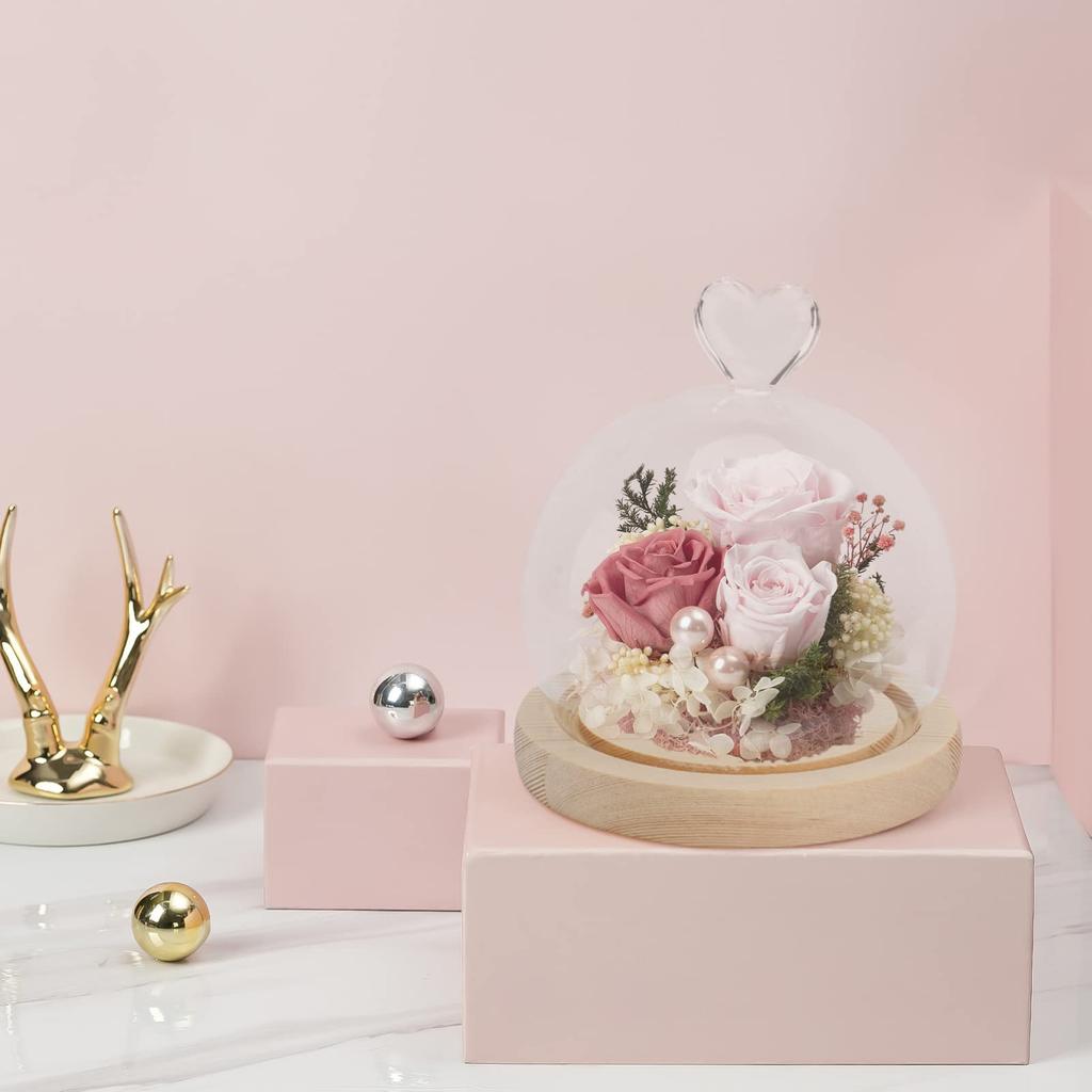 EXCEART Glass Display Cover with Wooden Base, 4.7x4.7x4.7 Inch, Preserved Flower Storage, Eternal Flower Cover for Food Protection and Display