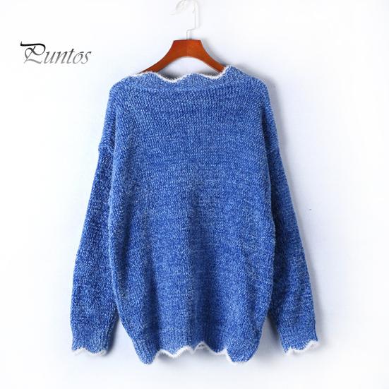 Женский свитер с длинным рукавом, свободный крой, V-образный вырез, вязаный свитер, женский повседневный джемпер, пуловер, топ для осени и зимы