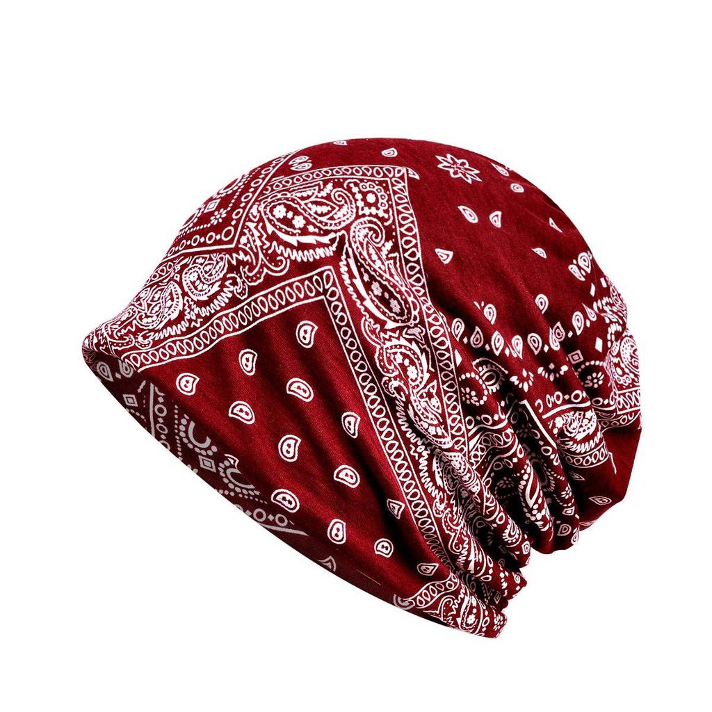 Unisex Paisley Cotton Cuffed Beanie: Spring/Summer Double Layer Stretch for Trendy Street Dance Fashion