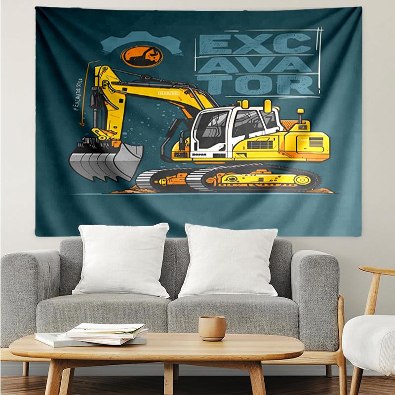 excavator Print Tapestry, Backdrop, Easy Setup, Ideal for Bedroom, Office & Living Room, with Aesthetic Wall Hanging Decor.