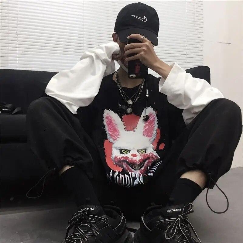 Осенняя женская одежда, футболка с длинным рукавом для женщин, уличная одежда, аниме, готический винтажный топ в стиле хип-хоп, свободная футболка большого размера Y2k