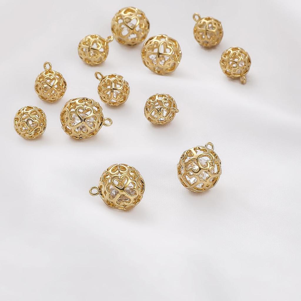 1PC/bag Copper Hollow Ball with Zircon Charm Heart Pendant for Earring Necklace DIY Jewelry Findings Making