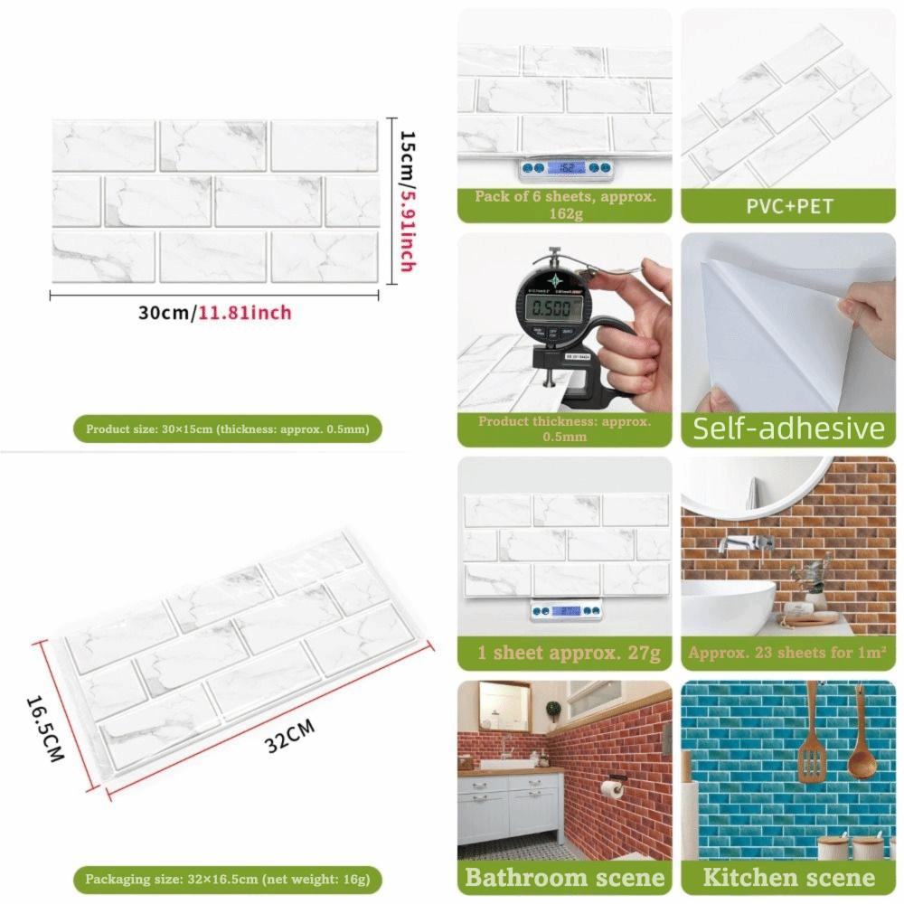 6pcs Self-Adhesive Tile Stickers PVC Self-Adhesive Wallpaper Decorative Wall Stickers Kitchen