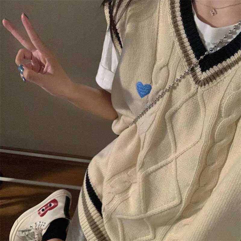 Японский ленивый вязаный жилет, женский осенний многослойный внешний свитер с v-образным вырезом, небольшой жилет в студенческом стиле, топ