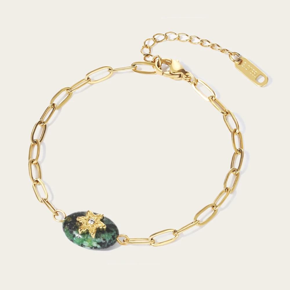 YACHAN 18K Gold PVD Plated Stainless Steel Chain Bracelets for Women Charm African Turquoise Natural Stone Trendy Jewelry Gift