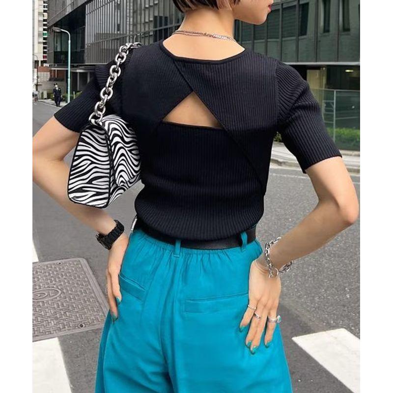 Sunshine House Summer New Arrival Export Japanese Single Women's Round Neck Short Sleeve Open Back Knitwear Women's Top Stretch