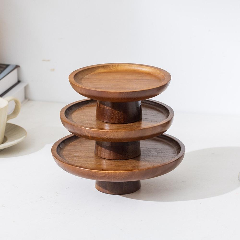 Retro Wooden Tall Tray Multifunctional Round Cake Stand Fruit Plate Cake Display Tray  Party Decor