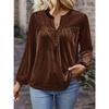 Spring Autumn V-neck Vintage Loose Casual Blouse Women Solid Color Lantern Long Sleeve Pullover Shirt Top