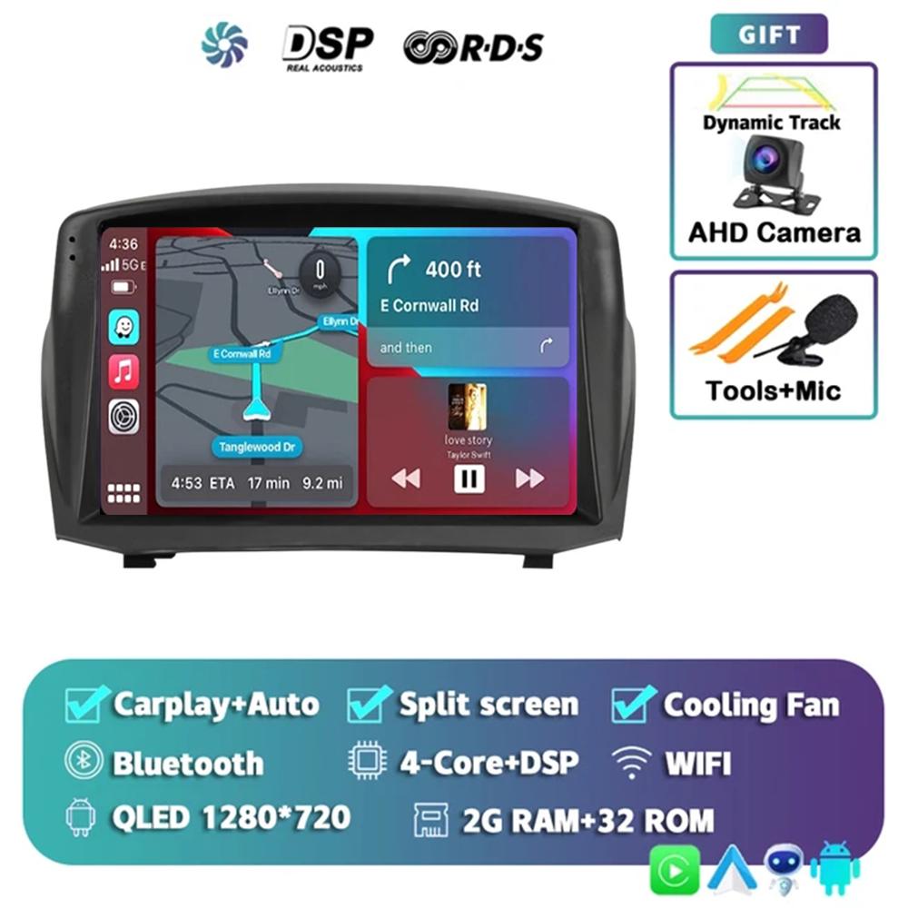 Автомагнитола Android 14 для Ford Fiesta Mk 6 2009 - 2018 2 DIN Навигация GPS Carplay Авторадио Стерео Мультимедийный Головной Блок 5G LET WIFI