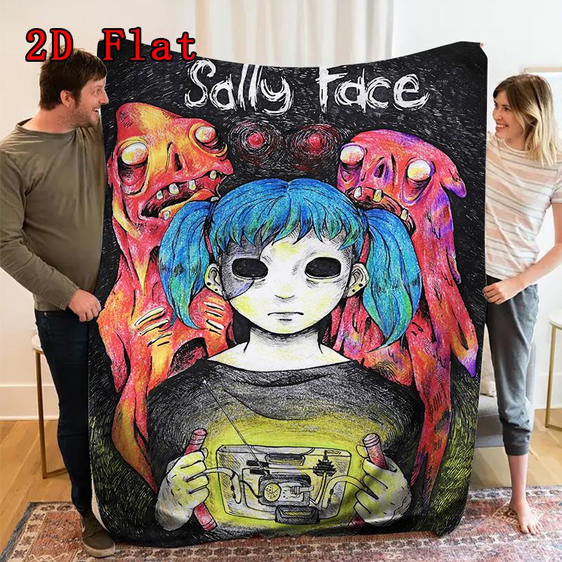 Sally Face 2D Flat Pattern Flannel Blanket High quality All Seasons Warmth and Comfort Perfect for Christmas Gifts.