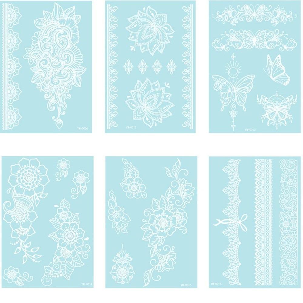 6 Sheets Lasting Henna Tattoo Stickers Blue Luminous Lace Fake Tattoos  Hand Finger