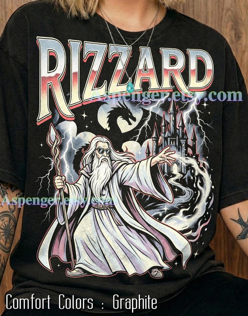 Rizzard Wizard Magic Comfort Colors® Tshirt, 90S Graphic Style Tees, Retro Fantasy Dragon Sweater, Y2K Meme Tanktop, 2000S Funny,