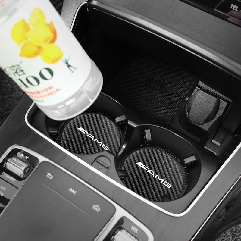GUFPR1 For AMG B W206 W211 W212 W201 W210 W168 GLC W176 W124 W126 W140 W169 W177 W204 2Pcs Car Coaster Water Cup Mat Non-Slip Pad