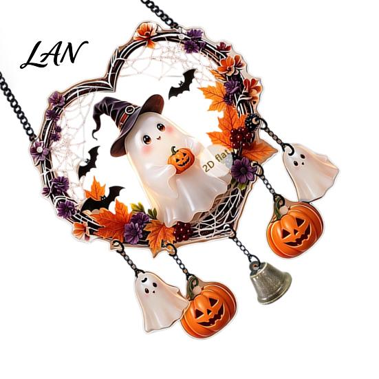 Festival Hanging Pieces Halloween Acrylic Love Heart Wreath Ornament, Cartoon Owl Ghost Witch Party Props Skeleton Decor, Festive Decoration