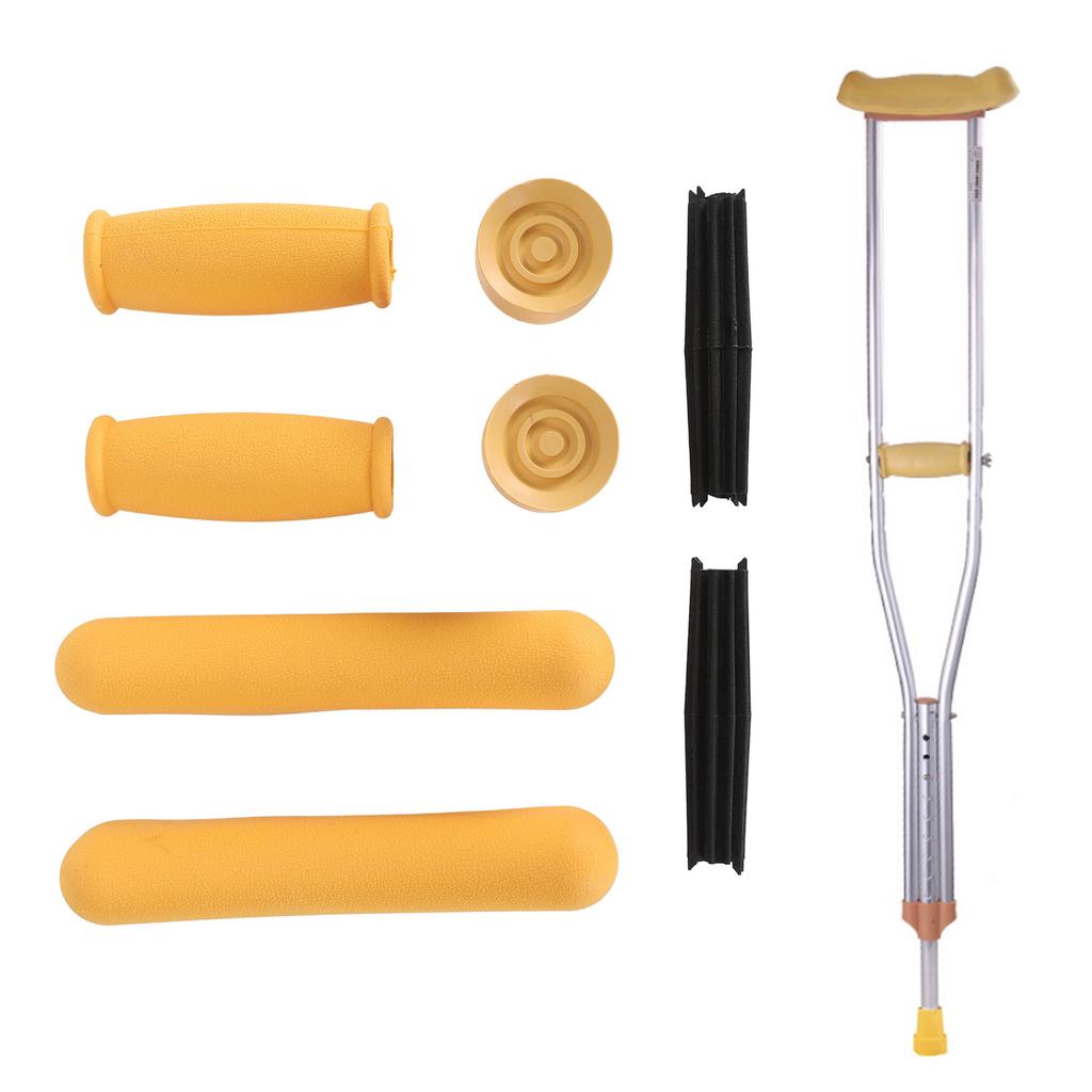 Crutch Pad Set Soft Rubber Hand Grip Underarm Pad Non Slip Tip for Aluminum and Wooden Crutches