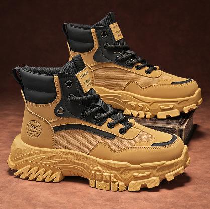 High-top Men's Shoes Winter Velvet Cotton Shoes Non-slip and Wear-resistant Sports Hiking Shoes Thick-soled Heightening Black Martin Boots
