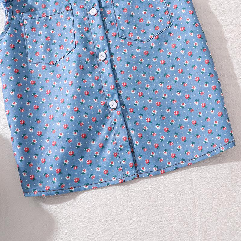 Children's Clothing Girls Suit Summer New Fly-sleeved Printing Short-sleeved Top + Shorts 2pcs