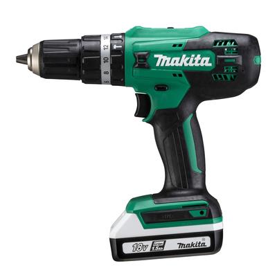 Аккумуляторная вибрационная дрель-шуруповерт Makita с аккумулятором и зарядным устройством MHP003DSX Зеленый 18В1.5Ач