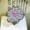 Pink Diamond Flower Ring Women's Open Ins Simple Temperament Full Diamond Micro Inset AAA Zircon Niche Design Style