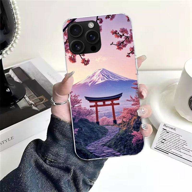 Японская вишня Гора Фудзи Мягкий чехол для телефона Для IPhone 11 17 Air 16E 16 Pro Max 15 + 14 Plus 13 Mini 12 Apple 7 SE 8 Fundas Coque