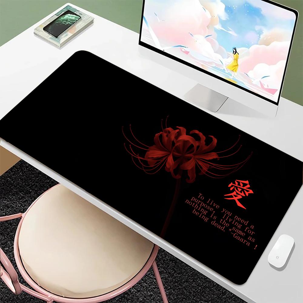 Red Spider Lily Mouse Pad Black Kanji Love Large Desk Mat XXL Non-Slip Rubber Keyboard Mat PC Gaming Office Decor Long Mousepad