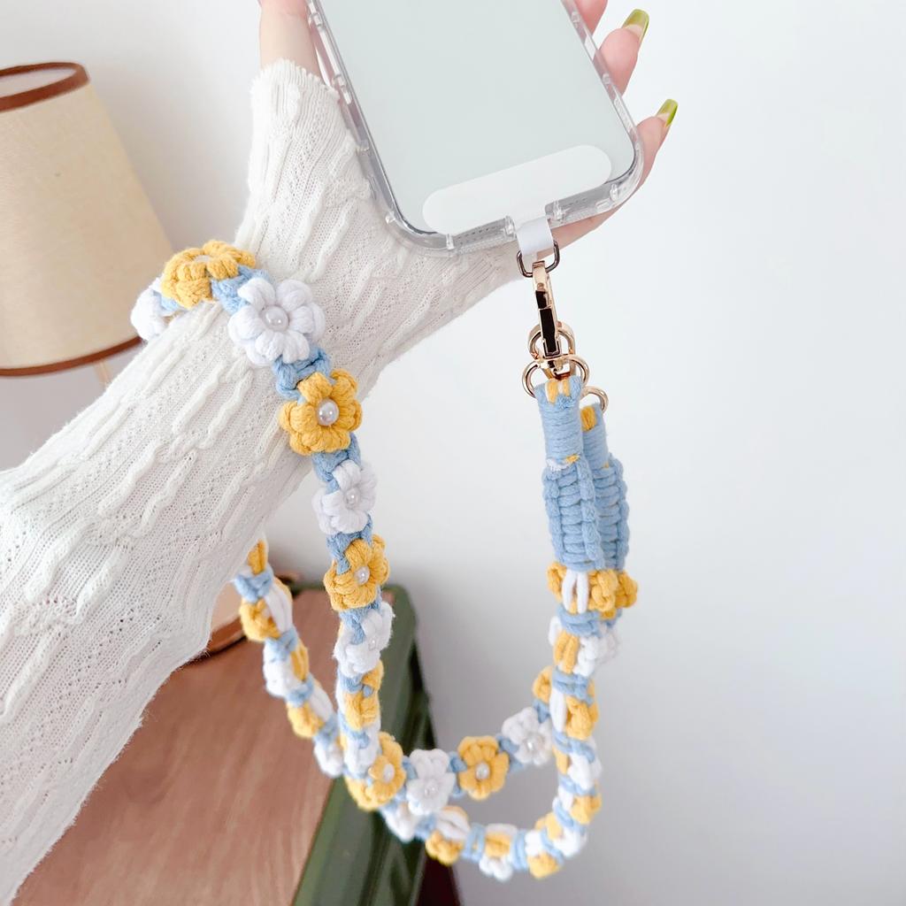 Phone Lanyard Cotton Rope Braided Daisy Flower Crossbody Strap,Length: 120cm