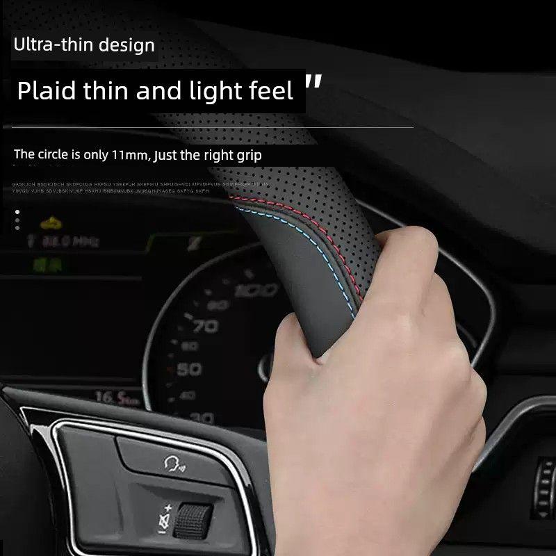 Car Steering Wheel Cover All Year Round Neutral Non-Slip Anti-Sweat Ultra-Thin Steering Wheel D-Type Handle Cover Breathable Leather for Men and Women