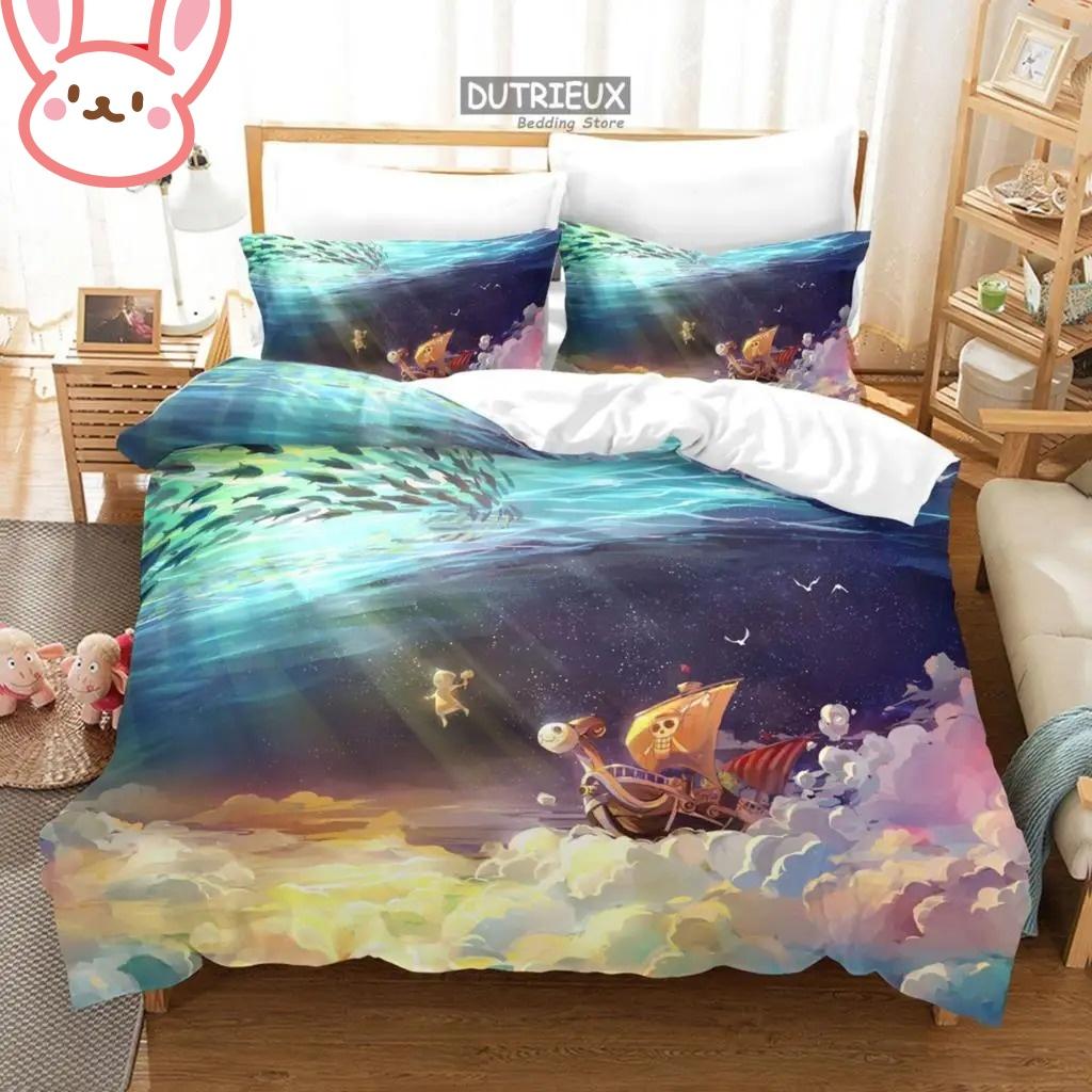 3D Hot Sale One Piece Quilt Cover Set Luffy Sauron Anime Bedding Set Quilt Cover with 2 Pillocase Bedroom Decor Teens Best Gifts