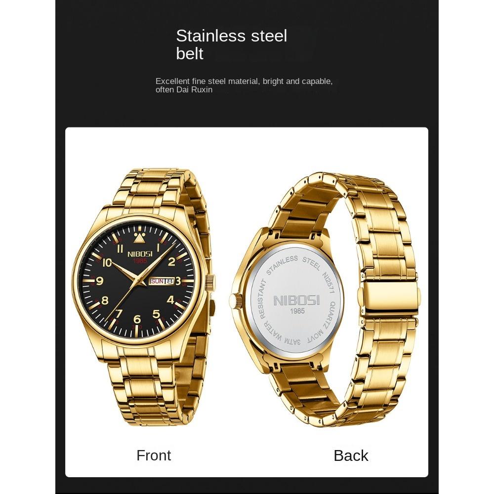 NIBOSI модные классические студенческие часы с двойным календарем, светящиеся в темноте водонепроницаемые кварцевые мужские часы со стальным ремешком