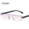 SO&EI Fashion Rimless One Piece Rectangle Sunglasses Women Retro Gradient Shades UV400 Men Trending Square Pink Sun Glasses
