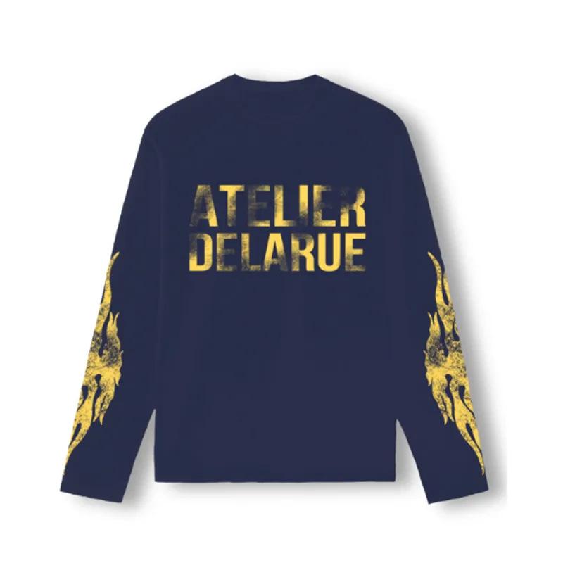 2026 новый ATELIER с принтом, круглый вырез, дерзкий, красивый, с длинным рукавом, с принтом букв, универсальная, повседневный стиль, футболка