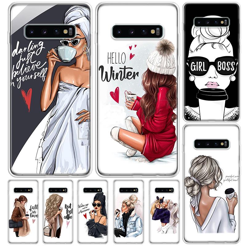 Чехол-обложка для телефона Samsung Galaxy M12 M21 M30S M31 M32 M51 M52 Note 20 Ultra 10 Plus 9 8 J4 J6 + J с принтом 'Принцесса Женщина-Босс Кофе'