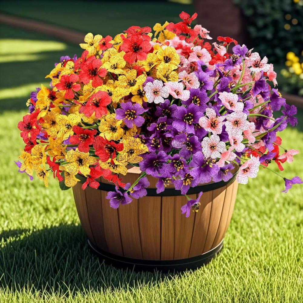 Artificial Fake Plant Flowers UV Resistant Artificial Plastic Colorful Violet Flowers for Spring and Summer Home Room Decoration