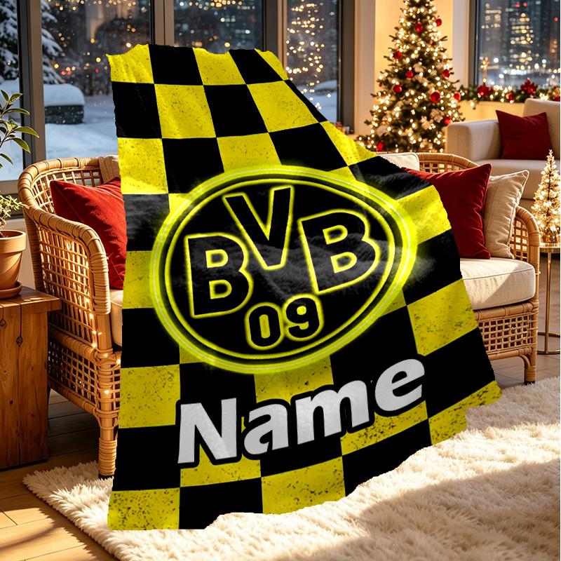 Custom Name Personalized Borussia Dortmund Print Blanket, Home Decor, Bedroom, Sofa, Camping, Couch, Gifts for Birthday ChristmasEnthusiasts