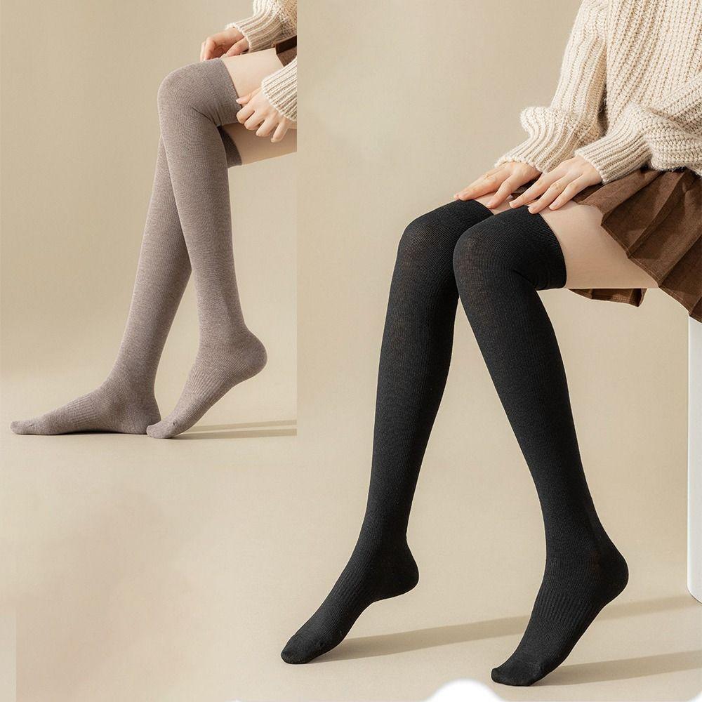 Cotton Stockings Knee High Women Hosiery Solid Color Women Long Socks Ladies Girls