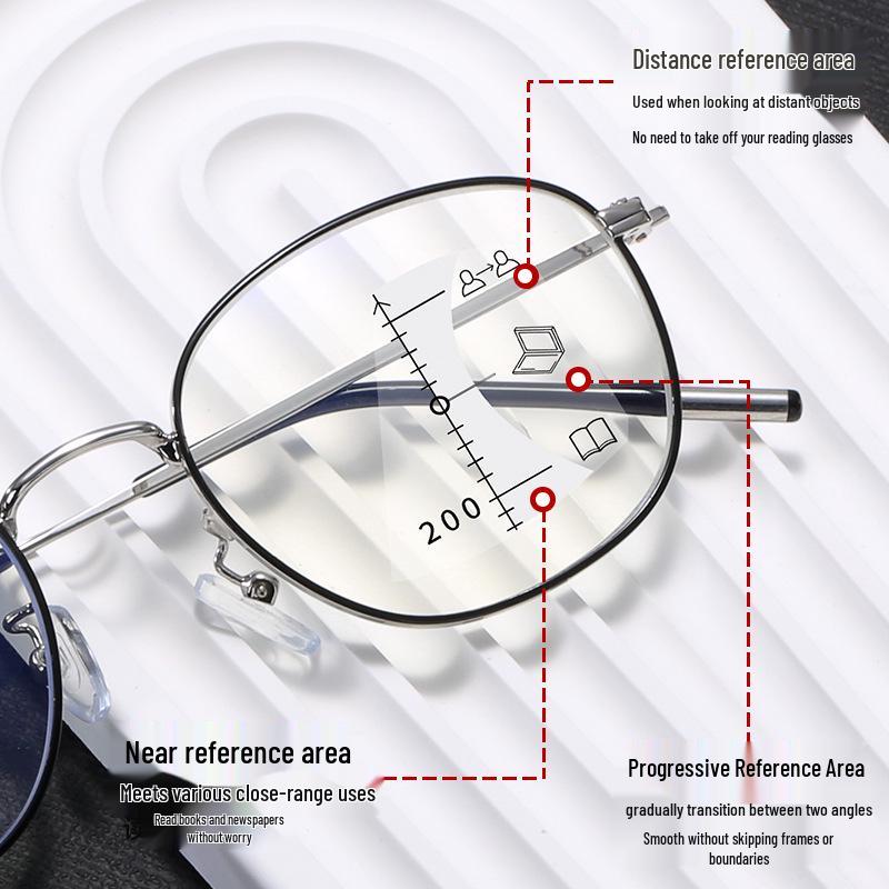 Ultralight Metal Progressive Multifocal Anti-Blue Light Full-Rim Reading Glasses