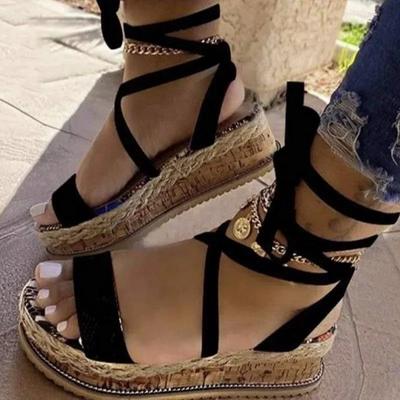 Повседневные сандалии с открытым носком и толстым дном для женщин, этнический леопардовый принт, римские туфли на плоской подошве с ремешком на щиколотке, размер 35-42