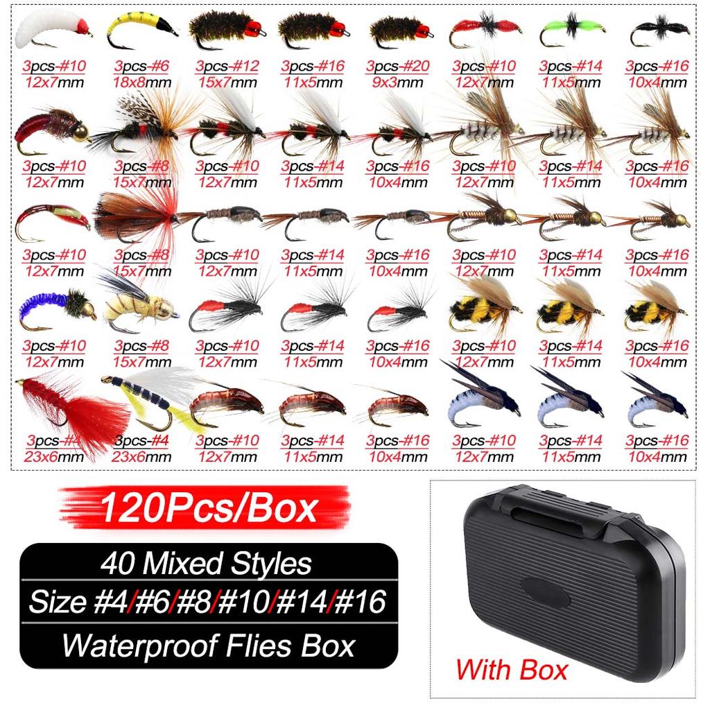 24-120 шт. набор мушек для рыбалки нахлыстом, сухие влажные мухи, рыболовная приманка, искусственная наживка для нимфы, форели, окуня, синяя жаберная муха, комбинированная приманка