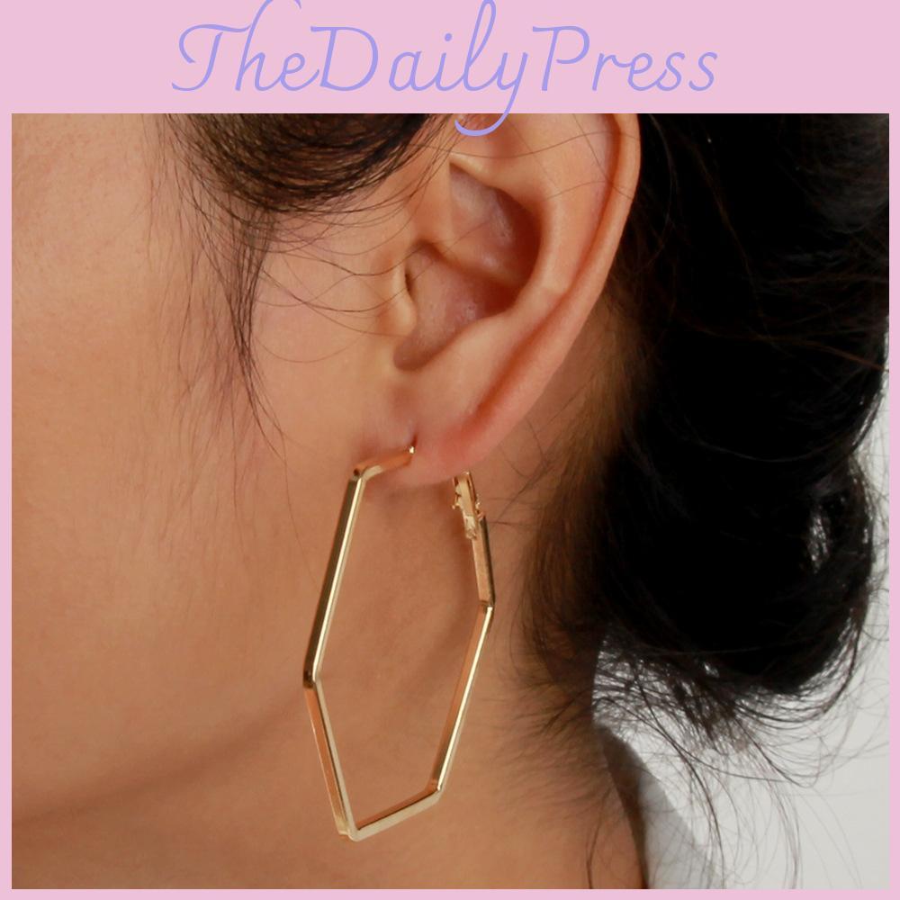 Geometric Hexagon Contemporary Ear Rings With Electroplated Gold Women For