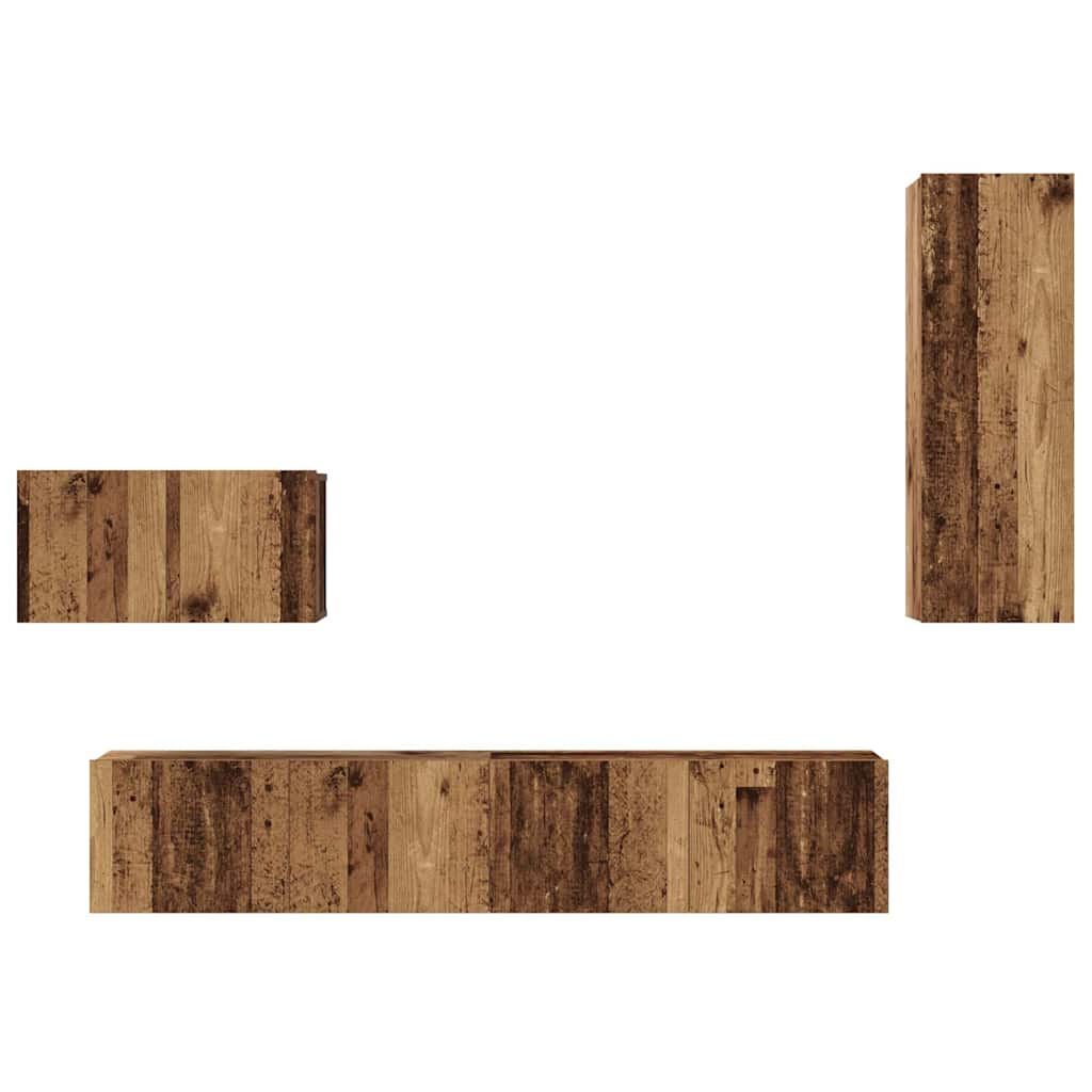Wall Mounted TV Cabinet 4 pcs Reclaimed Wood Effect Particleboard