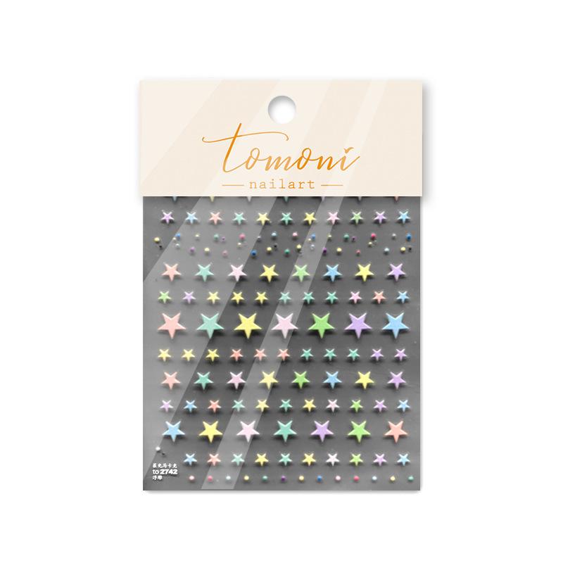 1pcs 5D Relief Kawaii Colorful Star Nail Art Stickers Multi Macaron Mangxing Nail Decorations Self Adhesive Decals Accessories