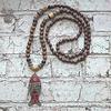 Beaded Necklaces for Women Long Pendant Stone Wood Beads Handmade Wooden Necklace for Women Boho Jewelry